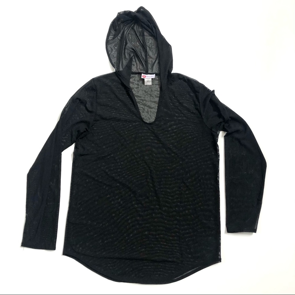 Absolutely Beach Black Mesh Hooded Swim Coverup S